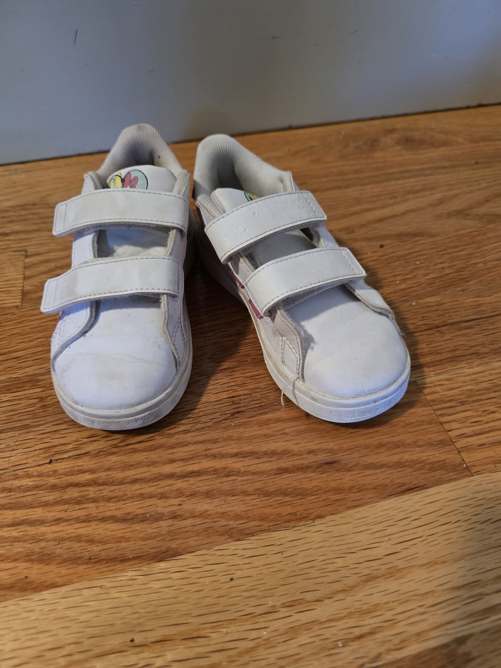 adidas Kids White Velcro Sneakers with Rainbow Heart Accent